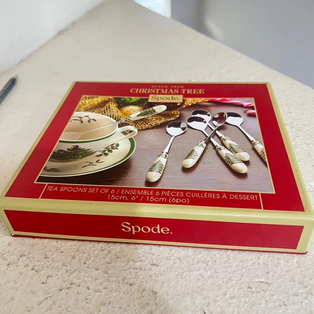 Spode Christmas Tree Porcelain & Stainless‎ Steel 6 Inch Teaspoons, Set of 6